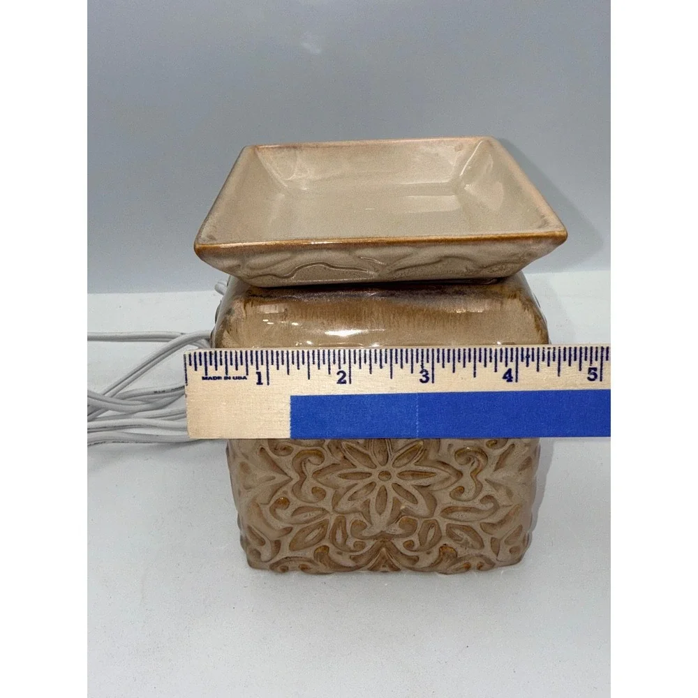 Wax Warmer Home Tan Brown Embossed Floral Ceramic Electric Tested